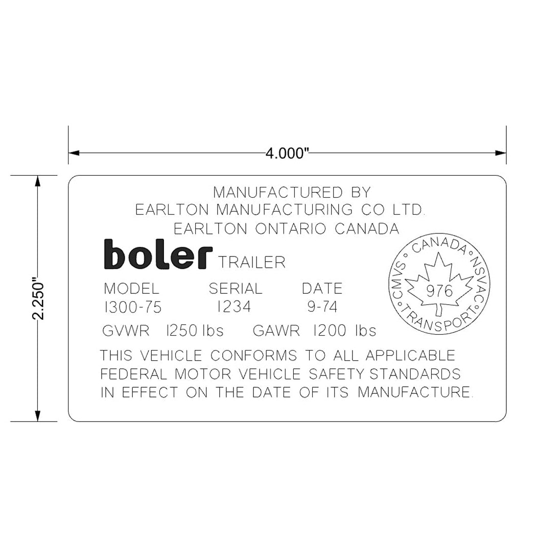 Boler Custom Engraved ID Plate English Only