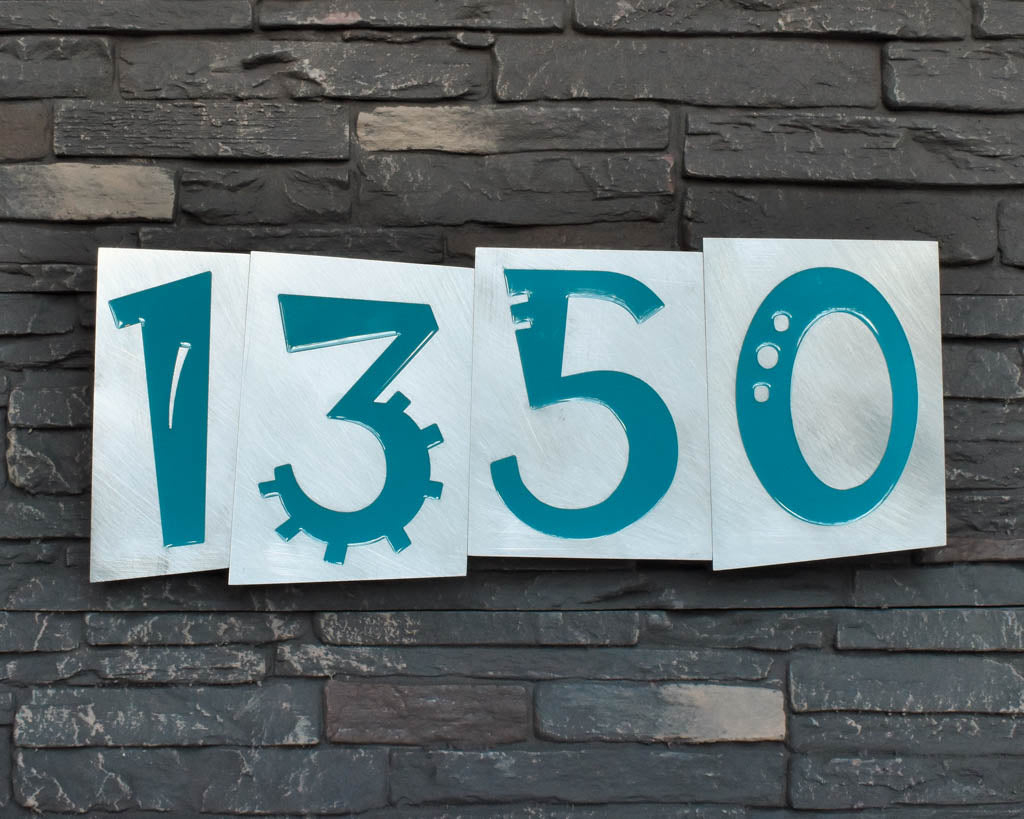 Funky House Numbers in Brushed Aluminum