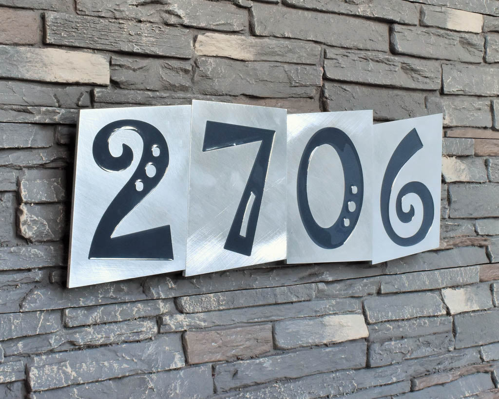 Funky House Numbers in Brushed Aluminum