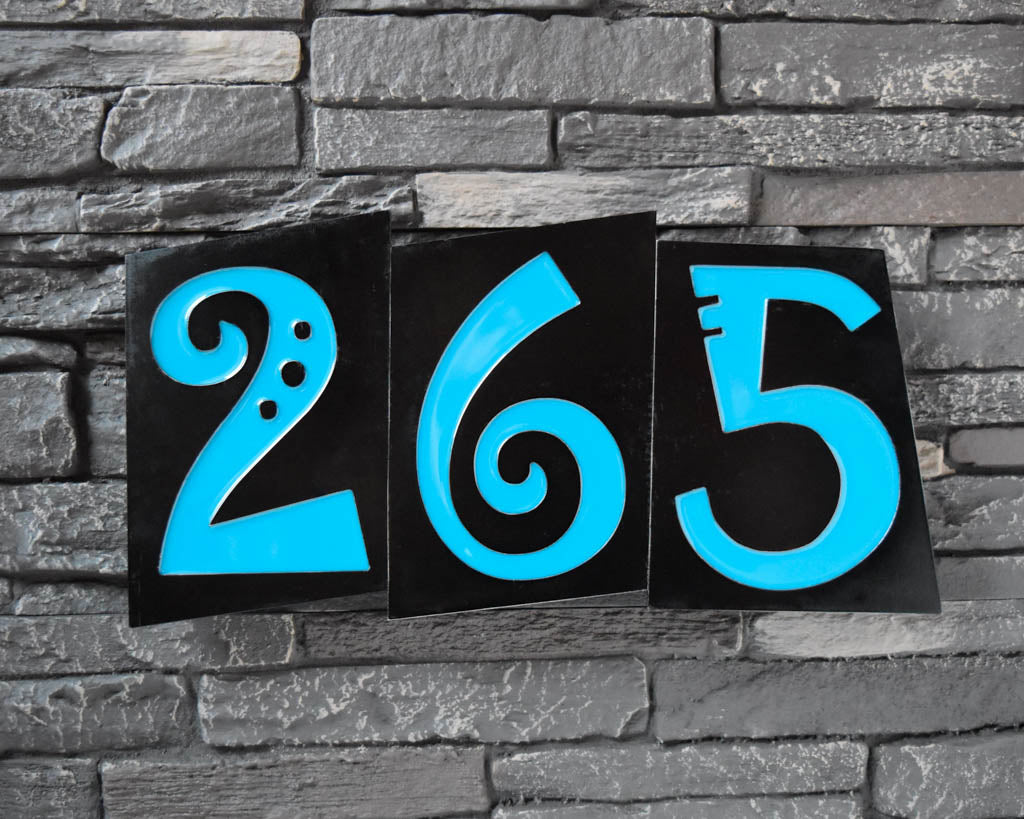 Funky House Numbers in Patina Finish