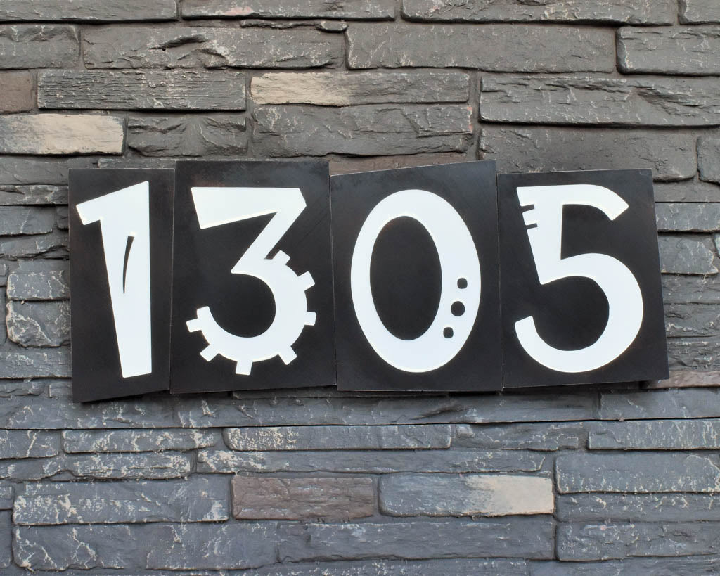 Funky House Numbers in Patina Finish