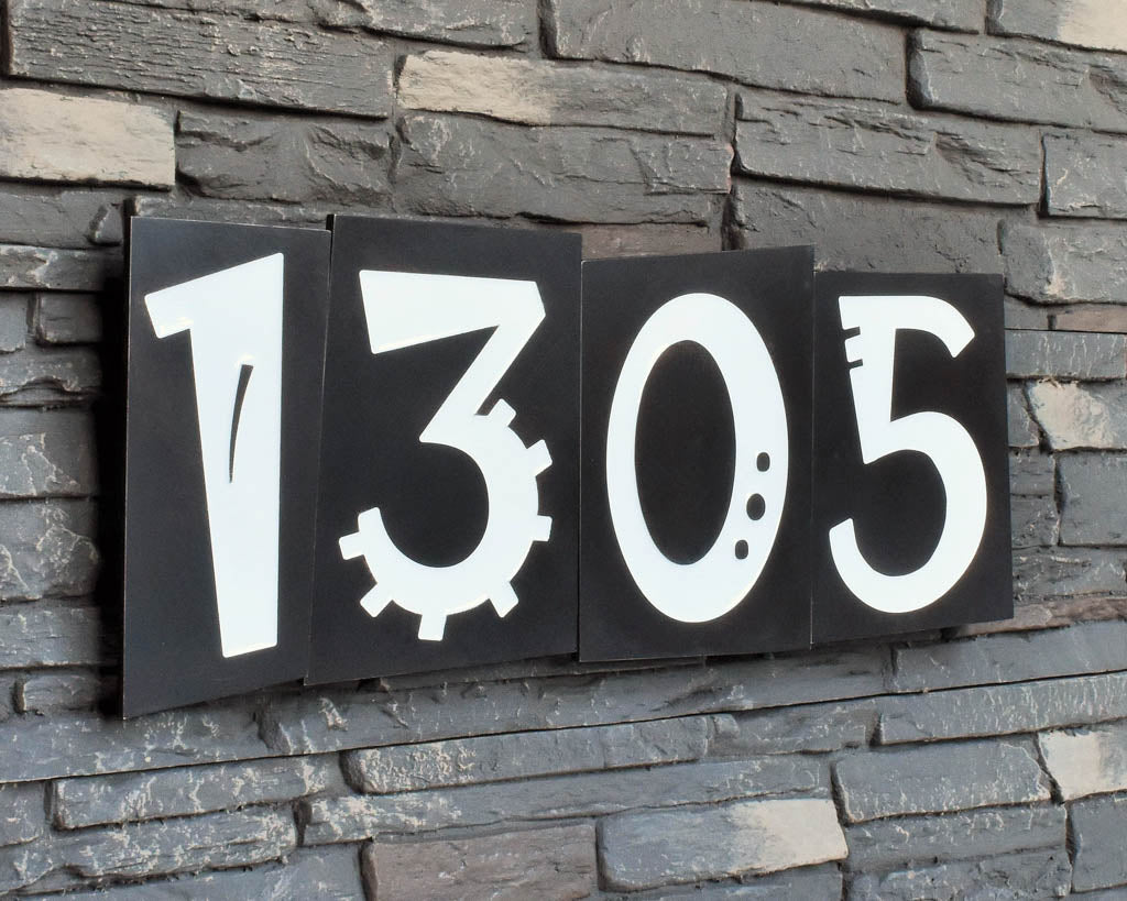 Funky House Numbers in Patina Finish