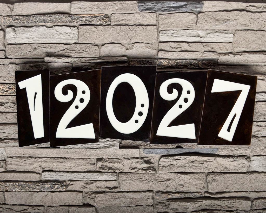 Funky House Numbers in Patina Finish