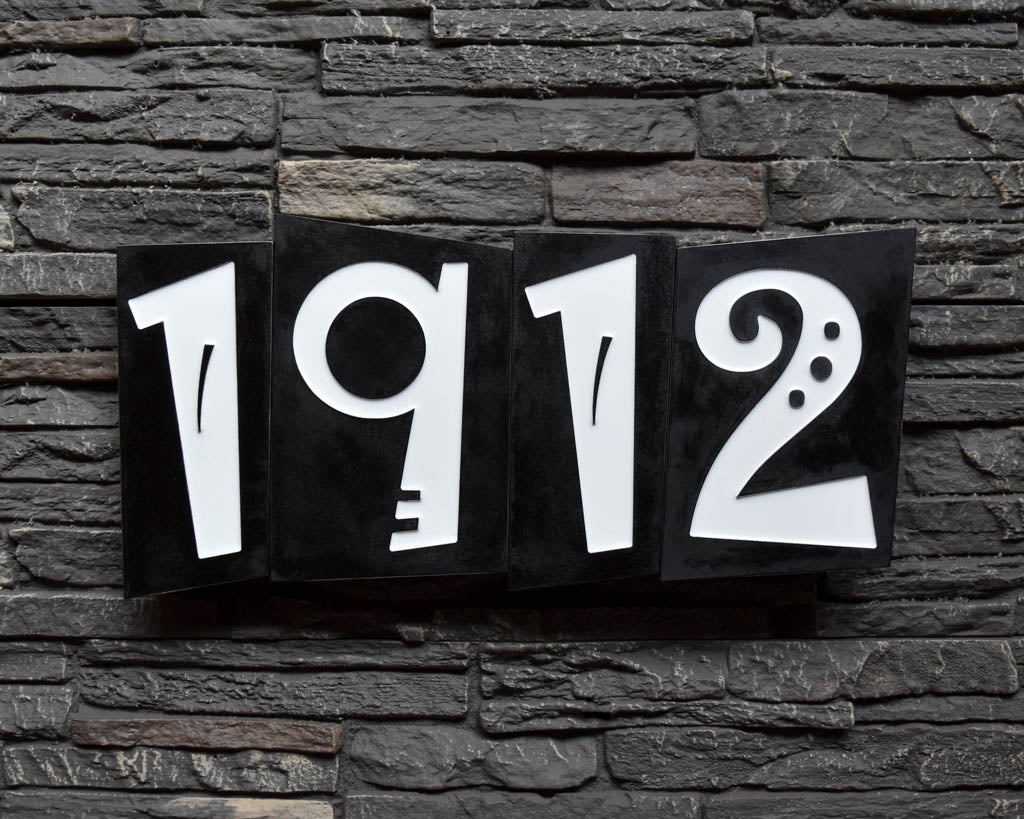 Funky House Numbers in Patina Finish