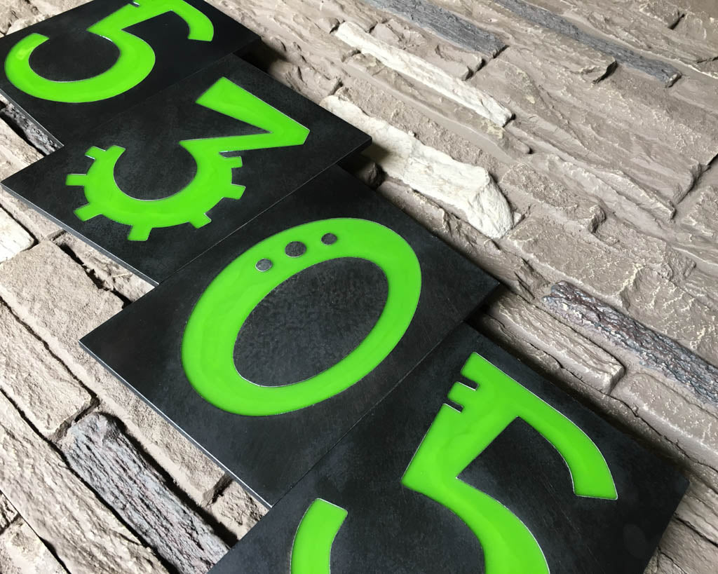 Funky House Numbers in Patina Finish