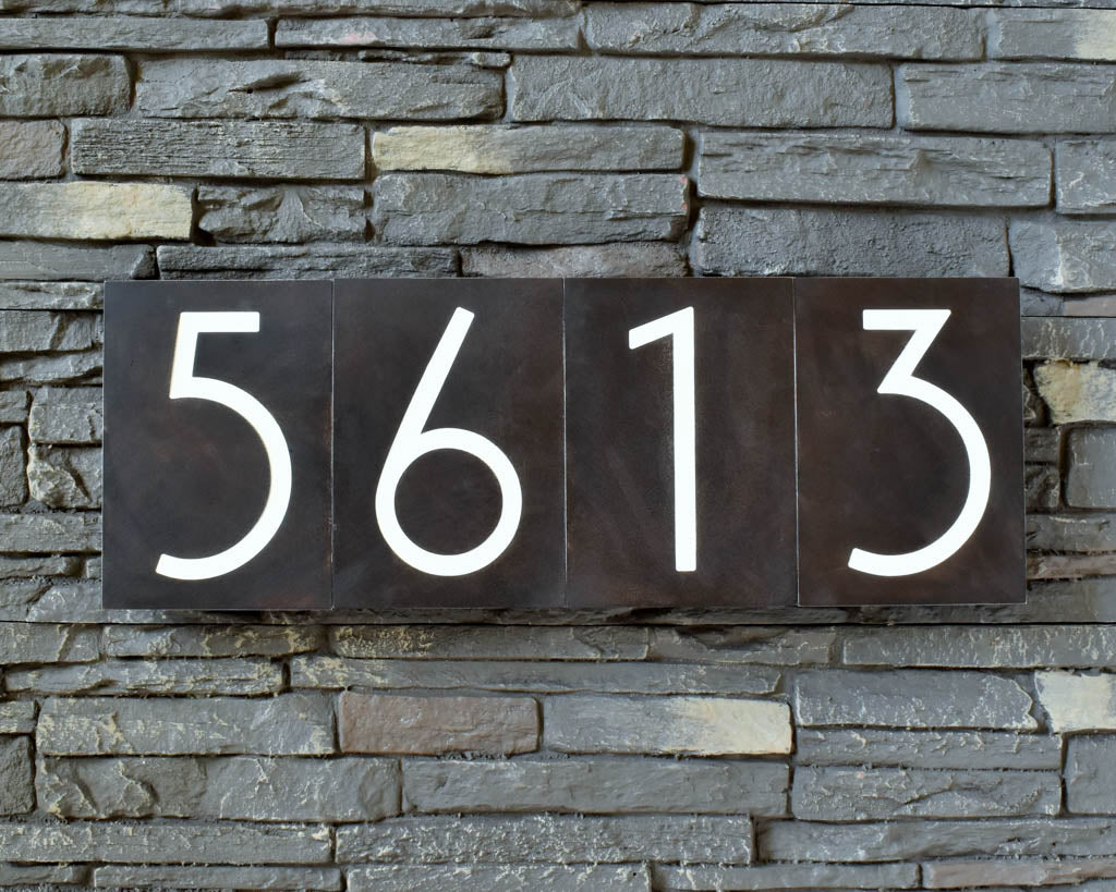 Mid Century Modern House Numbers in Patina Finish