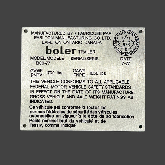 Boler Custom Engraved ID Plate English/French