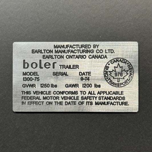 Boler Custom Engraved ID Plate English Only