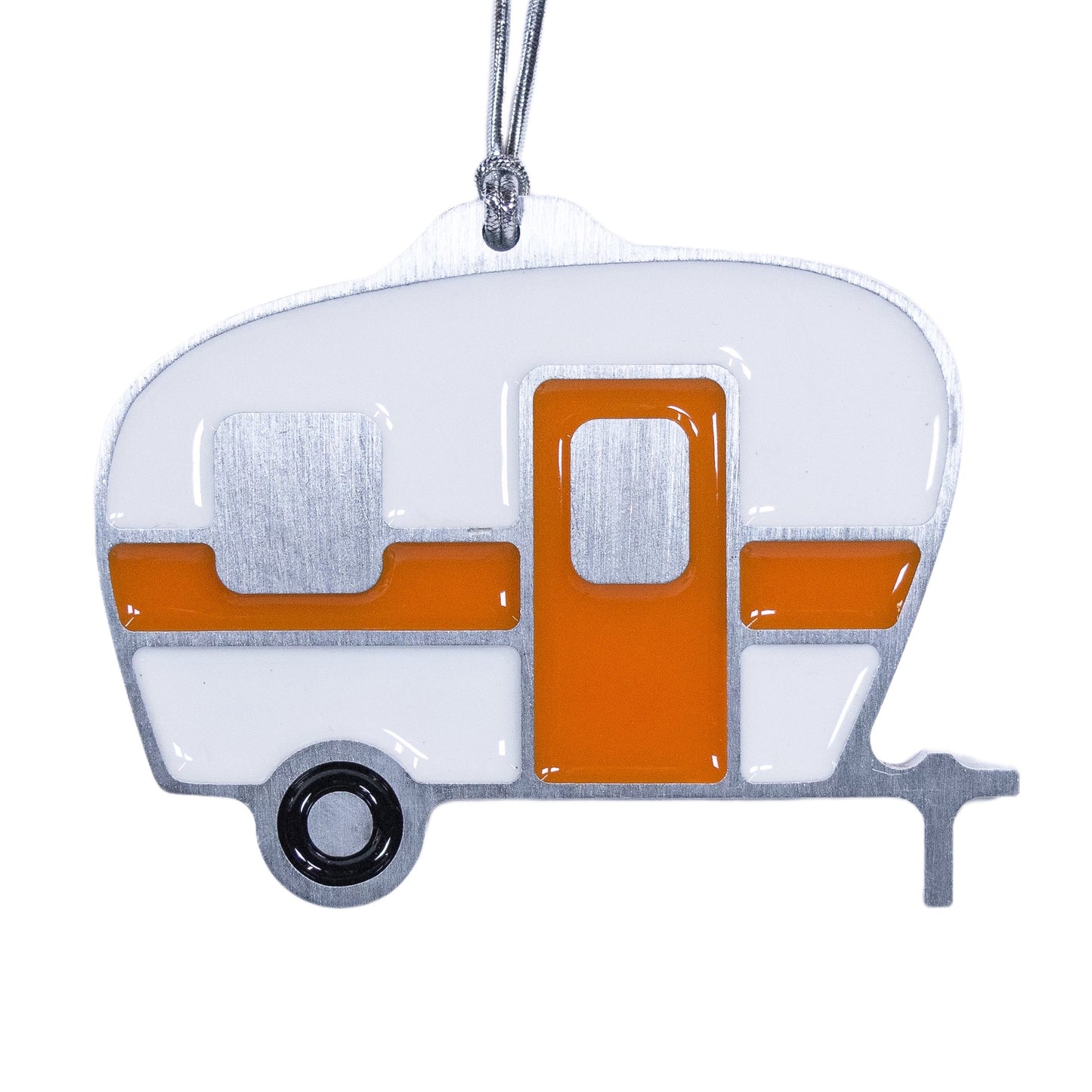 Camper Christmas Ornament White & Orange