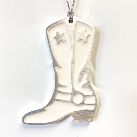 Cowboy Boot Christmas Ornament White