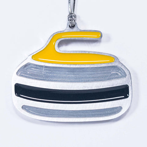 Curling Rock Christmas Ornament Yellow