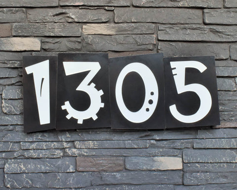 Funky House Numbers in Patina Finish