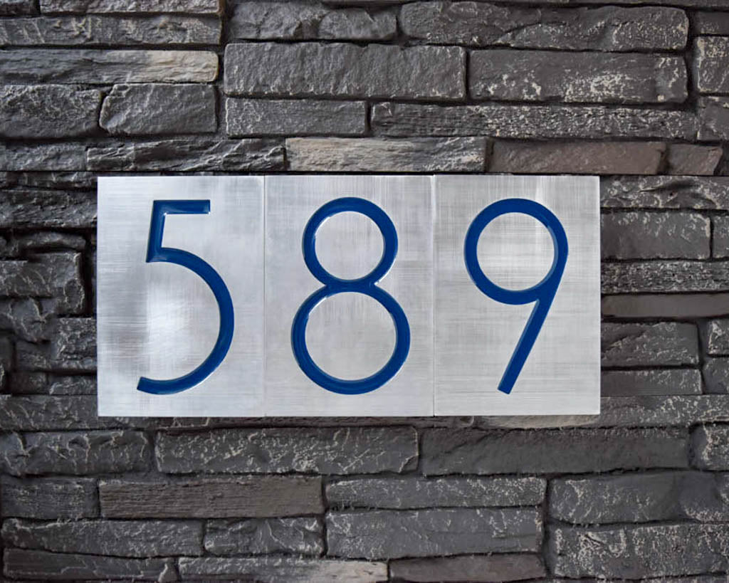 Mid Century Modern House Numbers in Brushed Aluminum